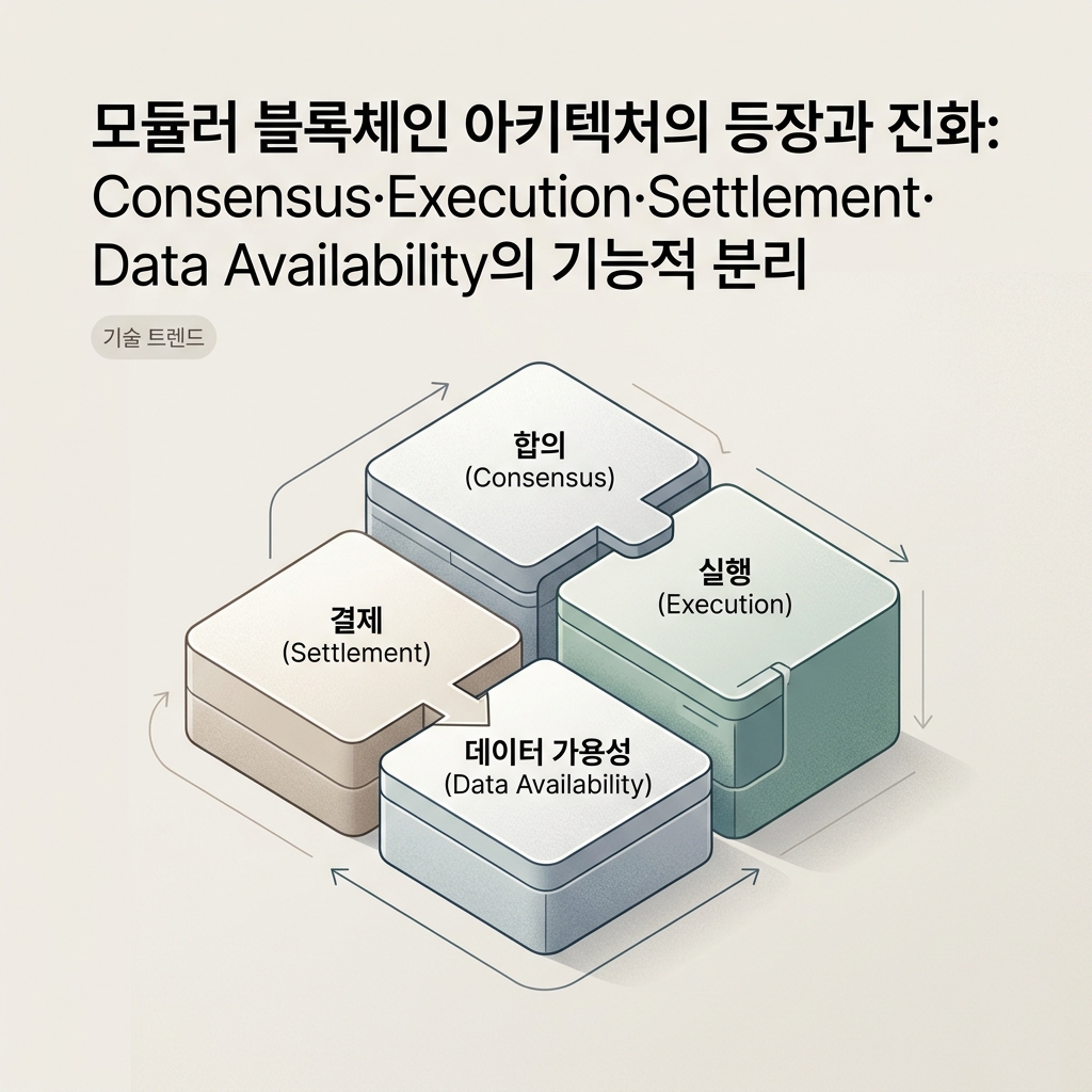 모듈러 블록체인 아키텍처의 등장과 진화: Consensus·Execution·Settlement·Data Availability의 기능적 분리 1 모듈러 블록체인 아키텍처의 등장과 진화: Consensus·Execution·Settlement·Data Availability의 기능적 분리